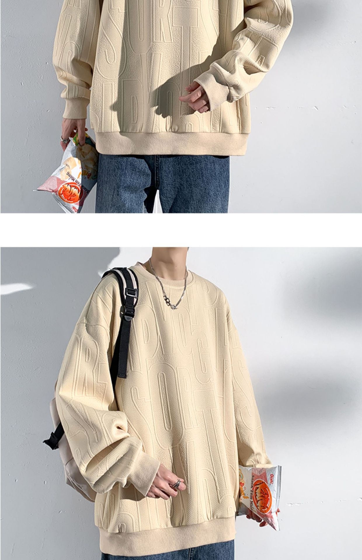 Herren-Jacquard-Sweatshirt, trendige Marke, hochwertiges Funktionsshirt, Oversized-Schnitt, amerikanischer Stil, Rundhalsausschnitt_voghion.com