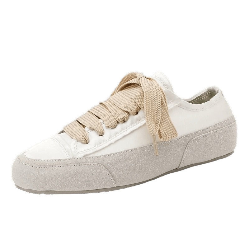 Scarpe sportive casual da donna in tela di raso bianco piatto con nicchia spagnola, primavera e autunno 2023_voghion.com