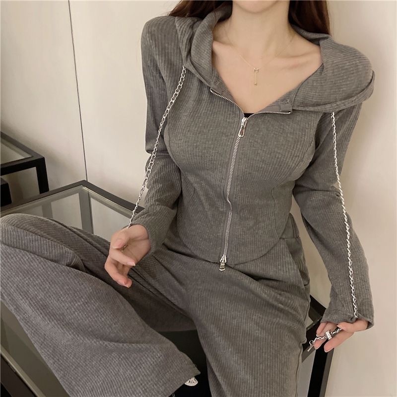 Ensemble tendance 001 pour femme, collection printemps-automne 2024 : pantalon large ample et décontracté, coupe slim, taille haute._voghion.com