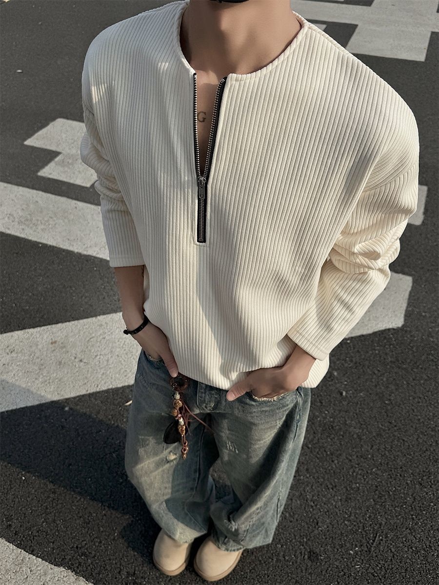 boy American Style Half-Zip Henry Collar T-Shirt For Men, Spring And Autumn Cleanfit Long Sleeve Base Layer, Tough Guy_voghion.com