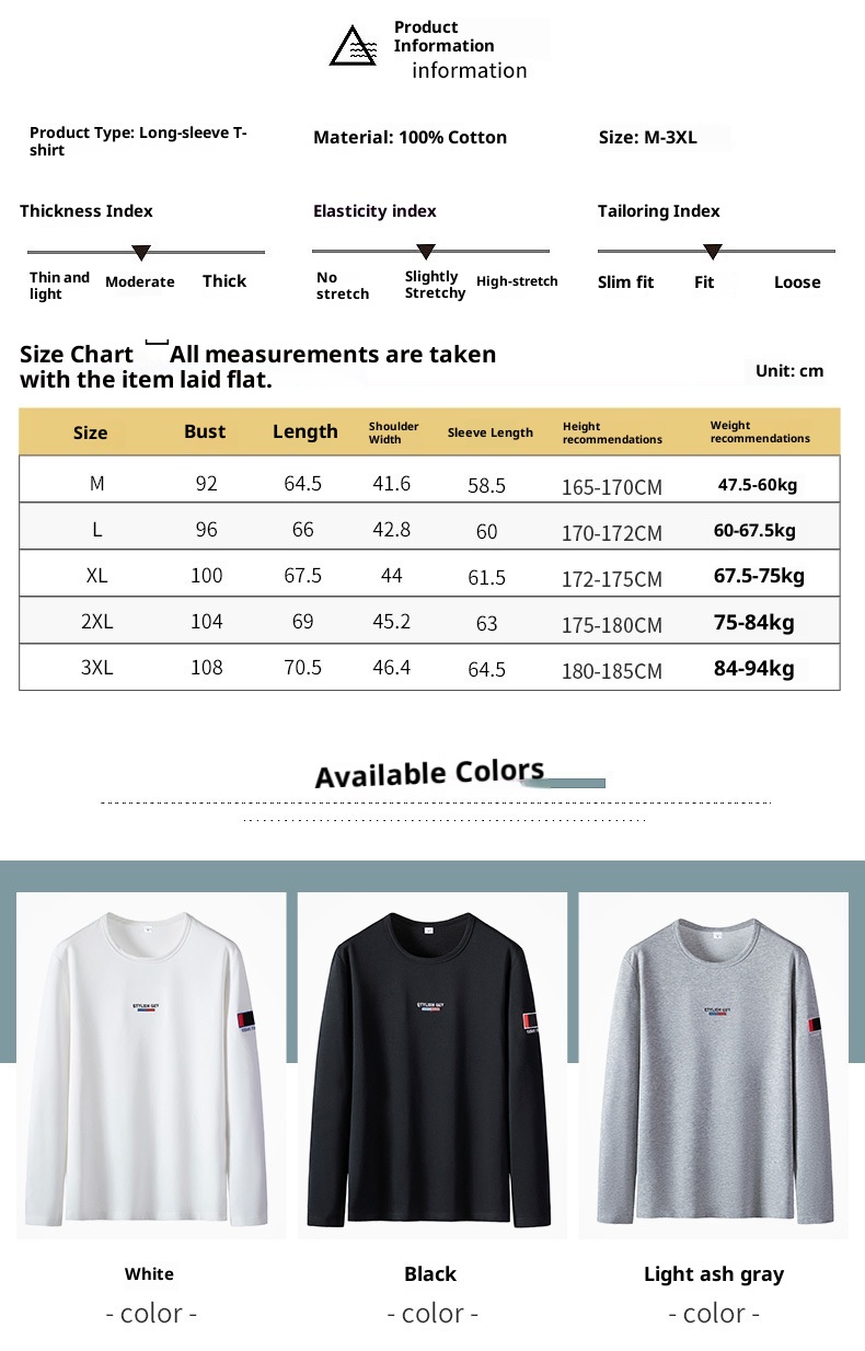 T-shirt à manches longues et col rond pour garçon, 100% coton, coupe ajustée, style sport, sweat-shirt imprimé tendance, t-shirt basique pour homme_voghion.com