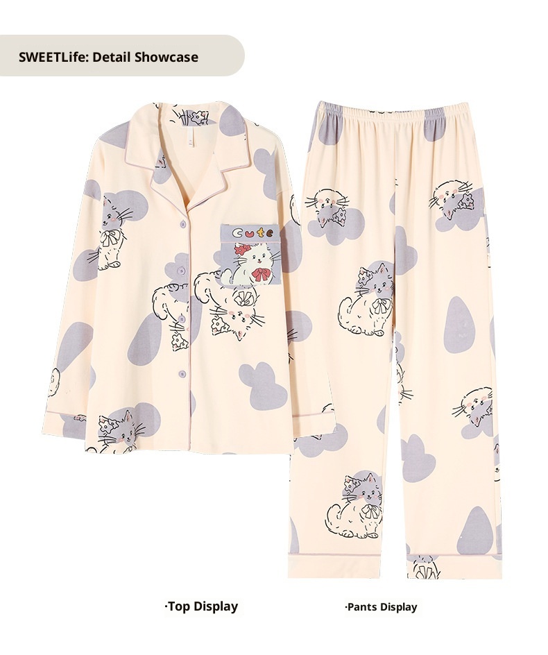 ChicShe 100% Coon Pajamas For Women Spring And Auumn 2025 New Long Sleeve Women's Cardigan Swee Caroon Wearable Homewear_voghion.com