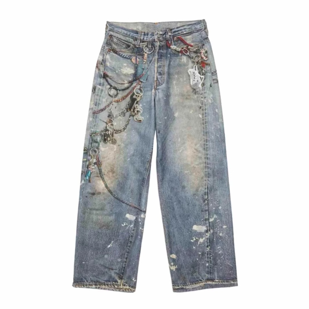boy Style Wahed Vintage Printed Jean For Men Spring Autumn Straight Looe European And American High Street Vibe Long_voghion.com