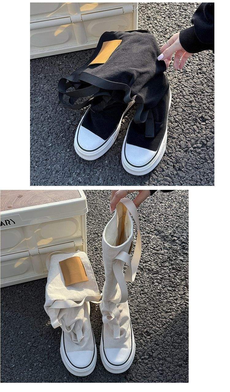 Women's Summer 2025 New European Style Niche Canvas Slouch Thick Sole Workwear Western Cowboy Boots_voghion.com