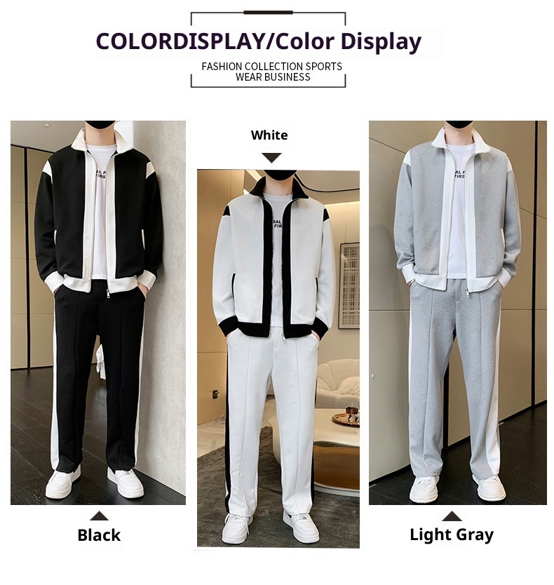 001 Lässiger Sportanzug für Herren, Stehkragenjacke für Frühling und Herbst, modisches Patchwork-Sweatshirt, Sportbekleidung für Jugendliche, Live_voghion.com
