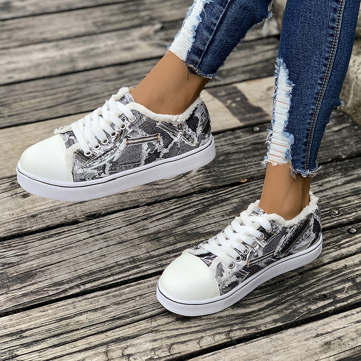 Tênis feminino plus size de lona com estampa colorida, estilo europeu e americano, para primavera/outono, novo modelo._voghion.com