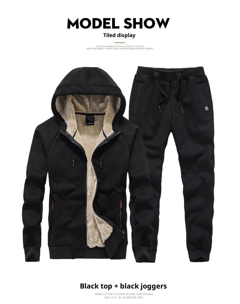 001 Winter New Lamb Wool Zipper Jacket Korean Style Fleece Lined Thickened Warm Men's Plus Size Casual Sports Suit For Men_voghion.com