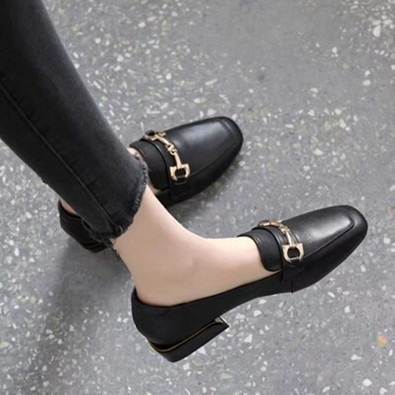 Women's Soft Sole Flat Thick 2025 Spring Autumn New Low Heel Leather Shoes British Style Comfortable Loafers_voghion.com