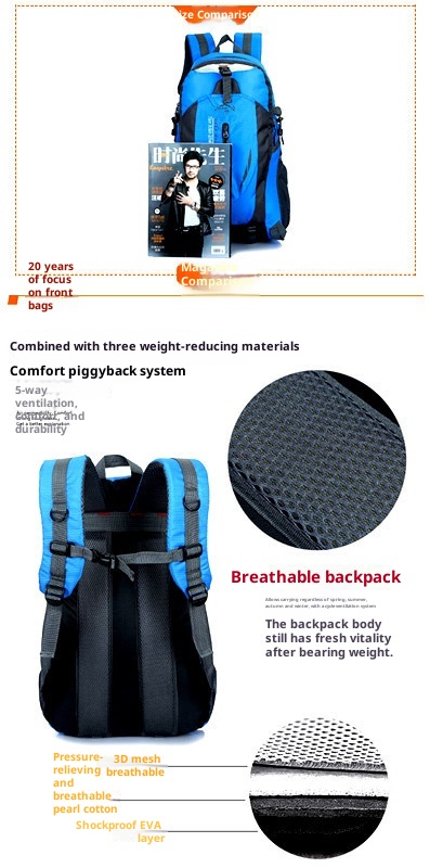 Sac à dos ActiveGo pour l'alpinisme transfrontalier, léger, grande capacité, résistant à l'eau, pour les voyages et les activités sportives décontractées._voghion.com