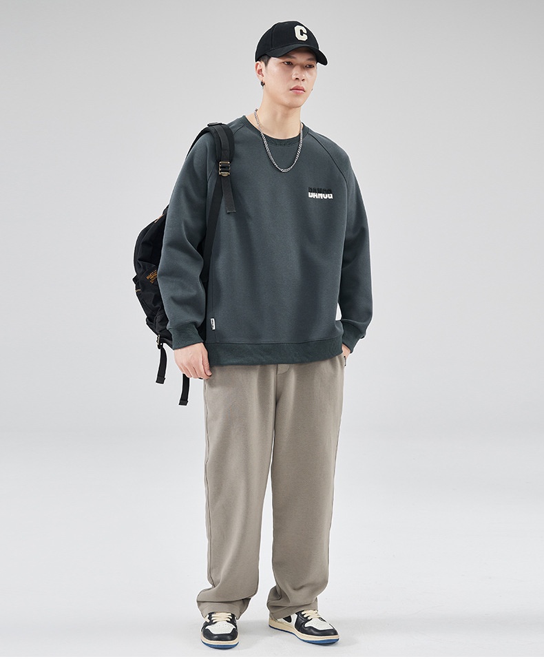 Sweat-shirt garçon Shanggu Clothing à col rond, style japonais, couleur unie, marque tendance pour hommes, broderie simple, jeune_voghion.com