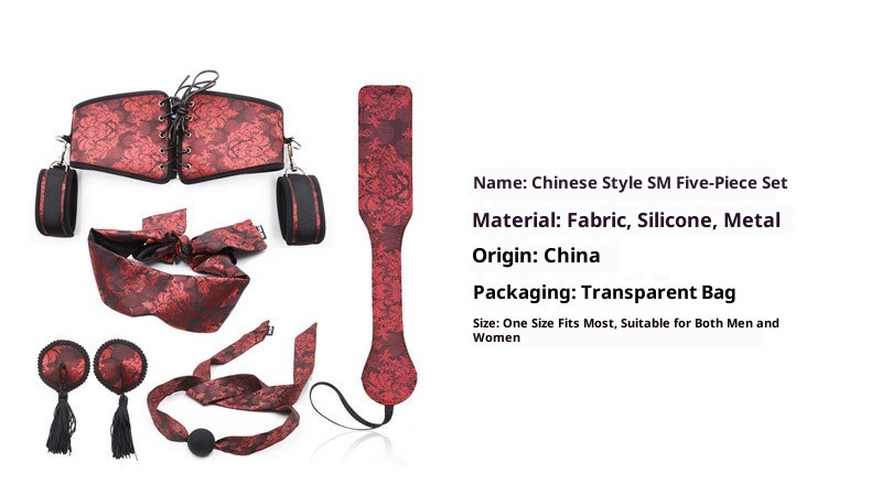 LuvBox Manette Sexy Retro Palace Tessuto Stile Cinese Manette per Piedi Bocca Gag Ball SM Benda Guinzaglio Collare Set_voghion.com