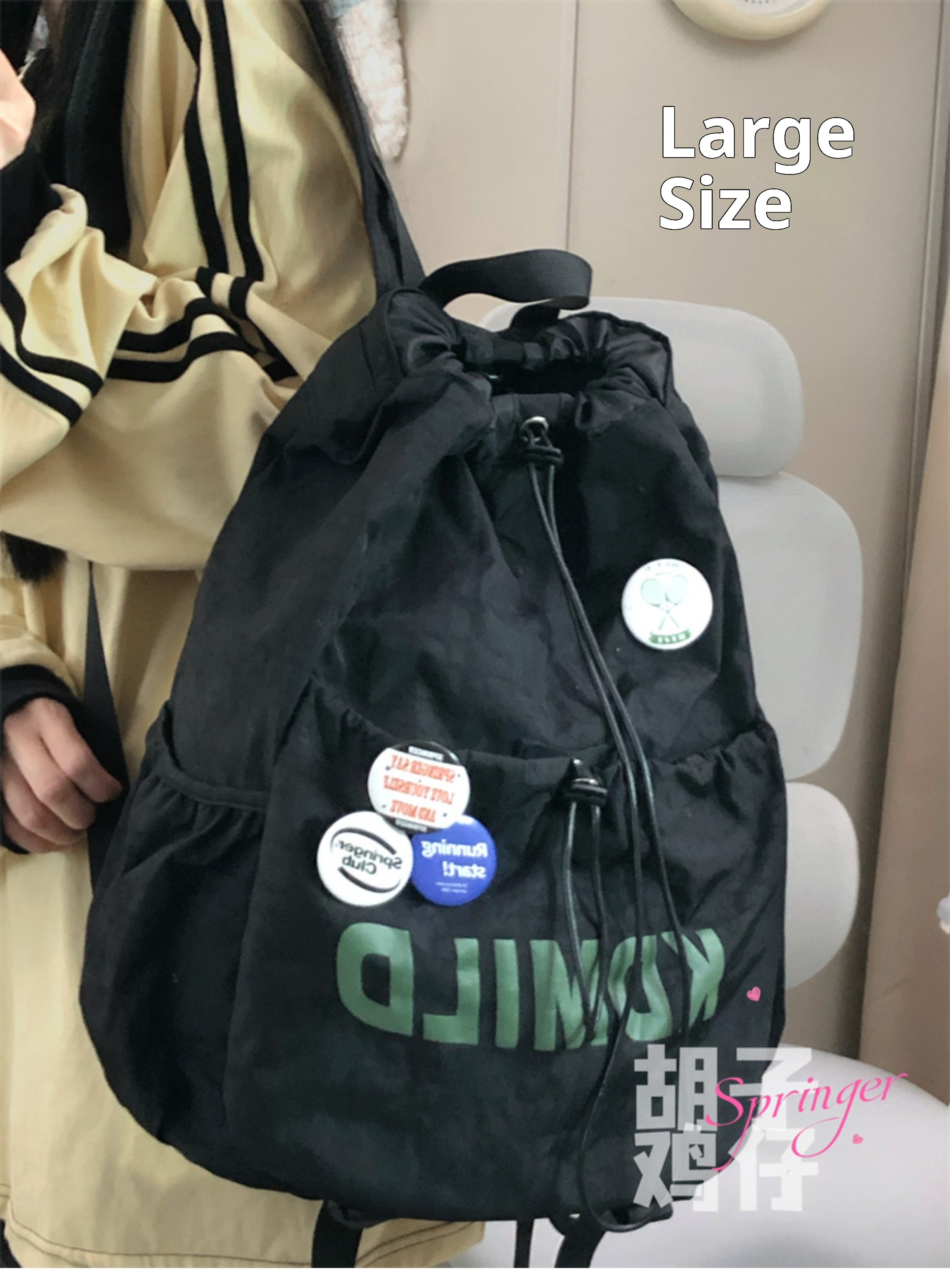 ActiveGo Retro Sports Style Drawstring Men, Lightweight Outdoor Hiking Student School Bag, Large Capacity Backpack For Women_voghion.com