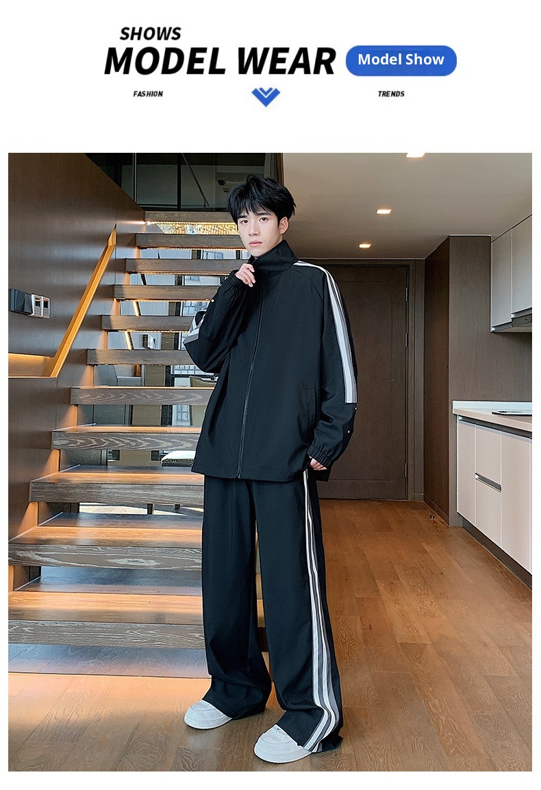 001 Spring And Autumn New Men's Sports Jacket Set Two-Piece Youth Trendy Brand Workwear Casual Running Suit_voghion.com