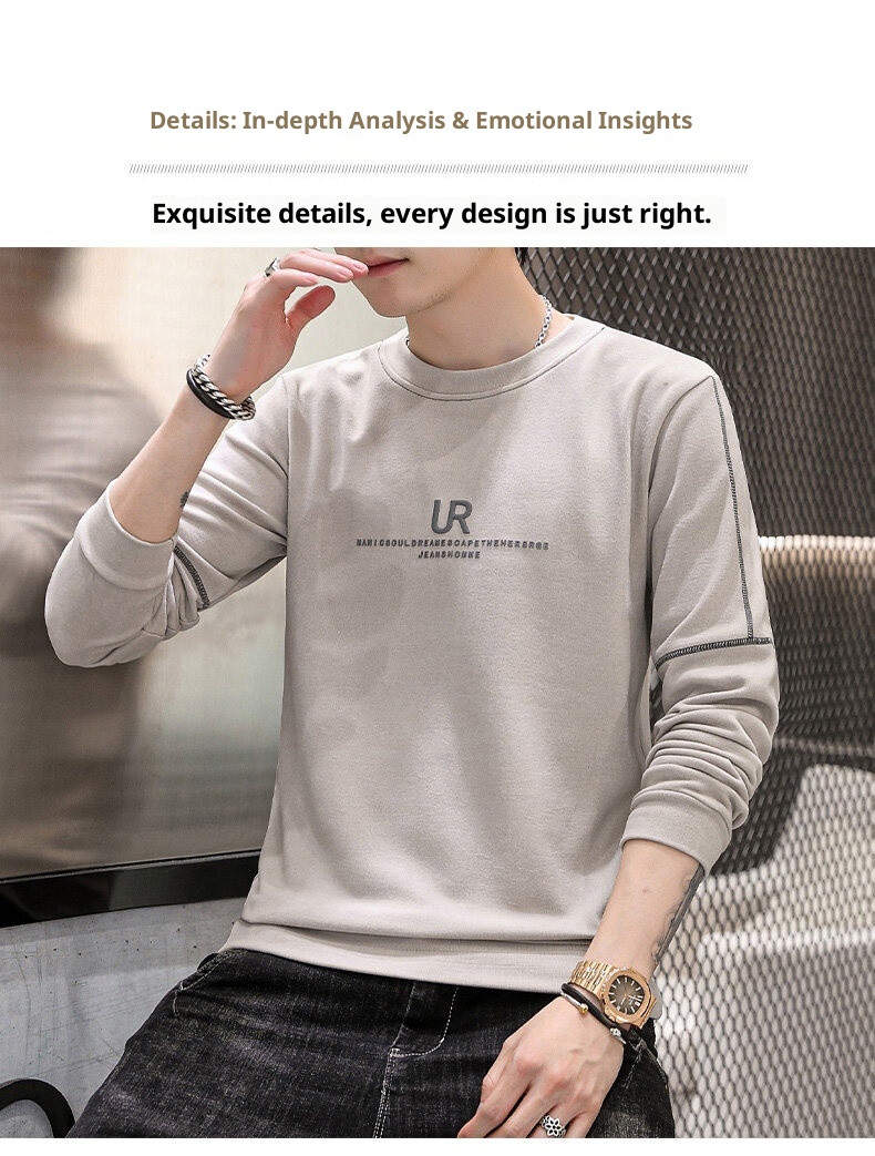 boy 2025 Crew Neck Stretch Warm Sweatshirt Youth Base Shirt Trendy Fleece Lined Thickened Long Sleeve T-Shirt Men's Top_voghion.com
