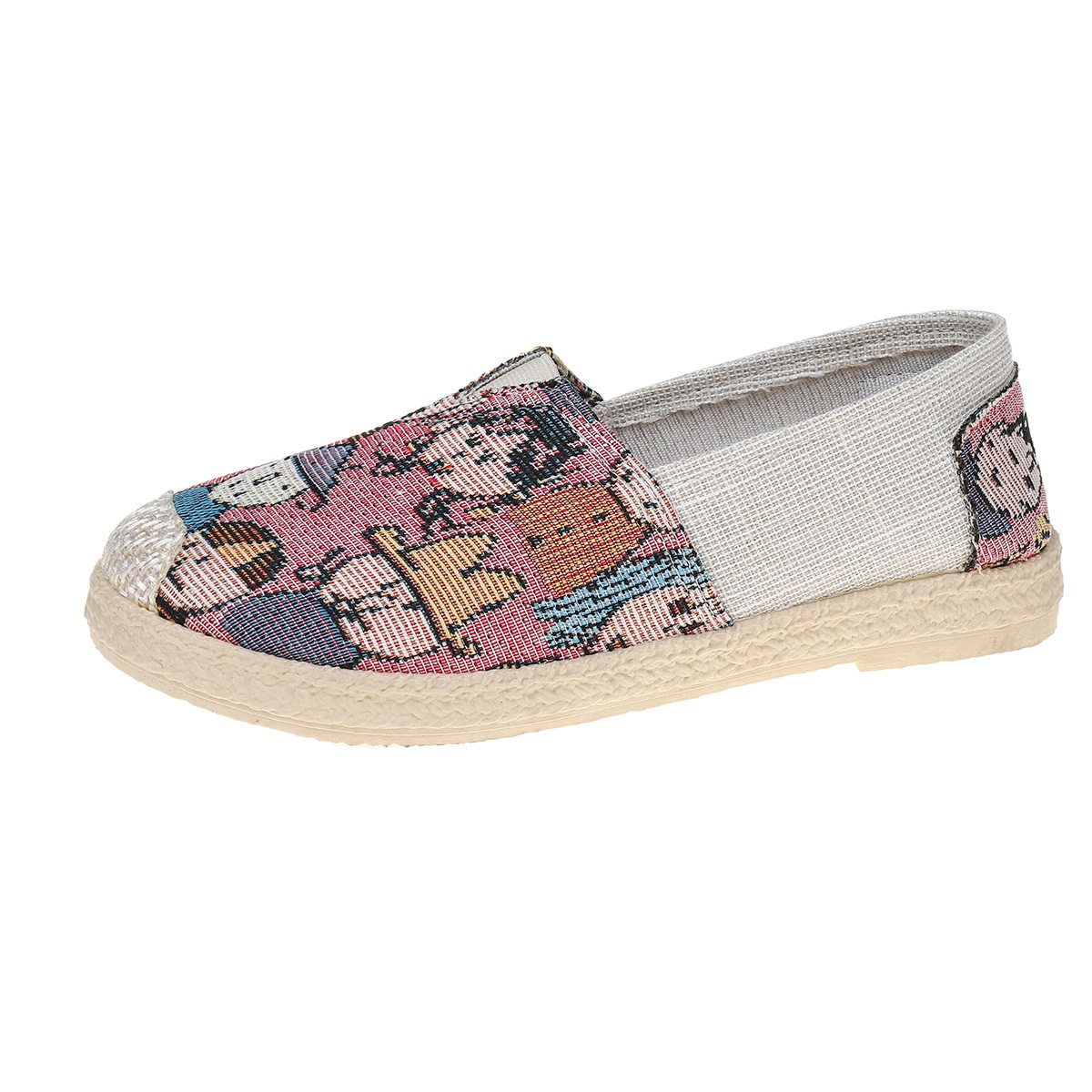 Slip-On-Schuhe der Fisherman-Serie mit gekreuzten Bordüren und Blumenstickerei für Damen, Sommer 2024, aus neuem, altem Pekinger Stoff-Canvas_voghion.com