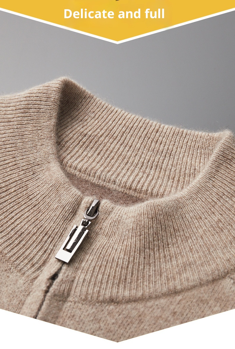 001 Neuer, dicker, lässiger Kaschmiranzug für Herren, bestehend aus einem Wollpullover mit halbem Rollkragen, einer Strickjacke mit Reißverschluss und einer locker sitzenden Hose._voghion.com