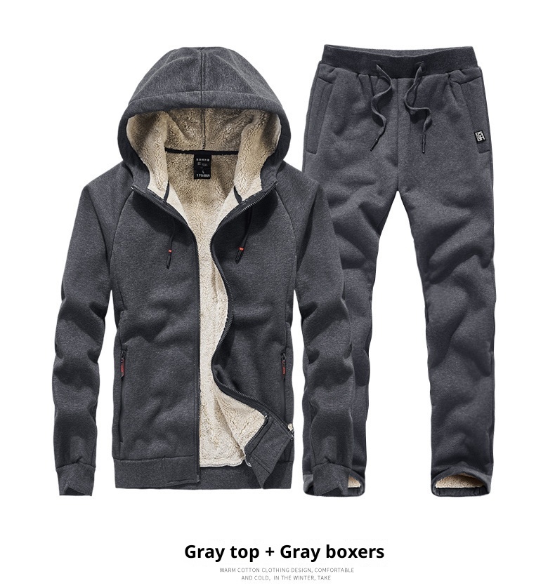 001 Winter New Lamb Wool Zipper Jacket Korean Style Fleece Lined Thickened Warm Men's Plus Size Casual Sports Suit For Men_voghion.com