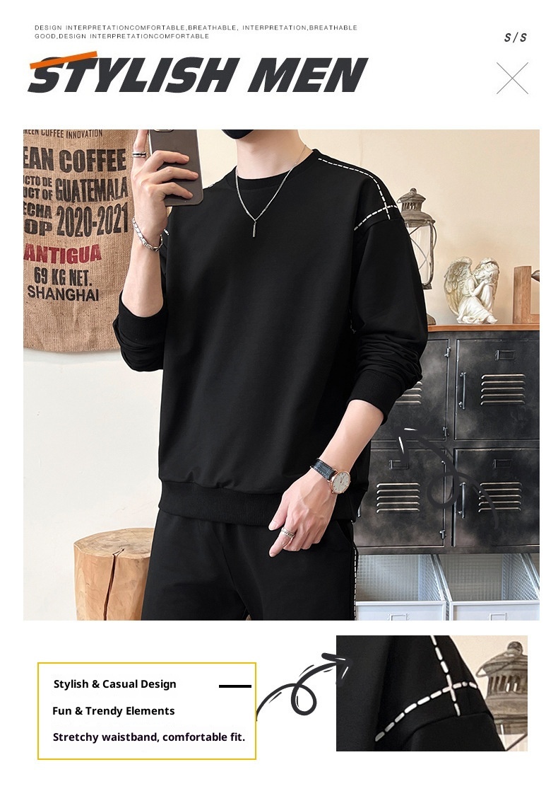 001 Diyu Shenlong Sweatshirt Casual For Men Spring And Autumn Long Pants Round Neck Pullover Tracksuit Two-Piece Set_voghion.com