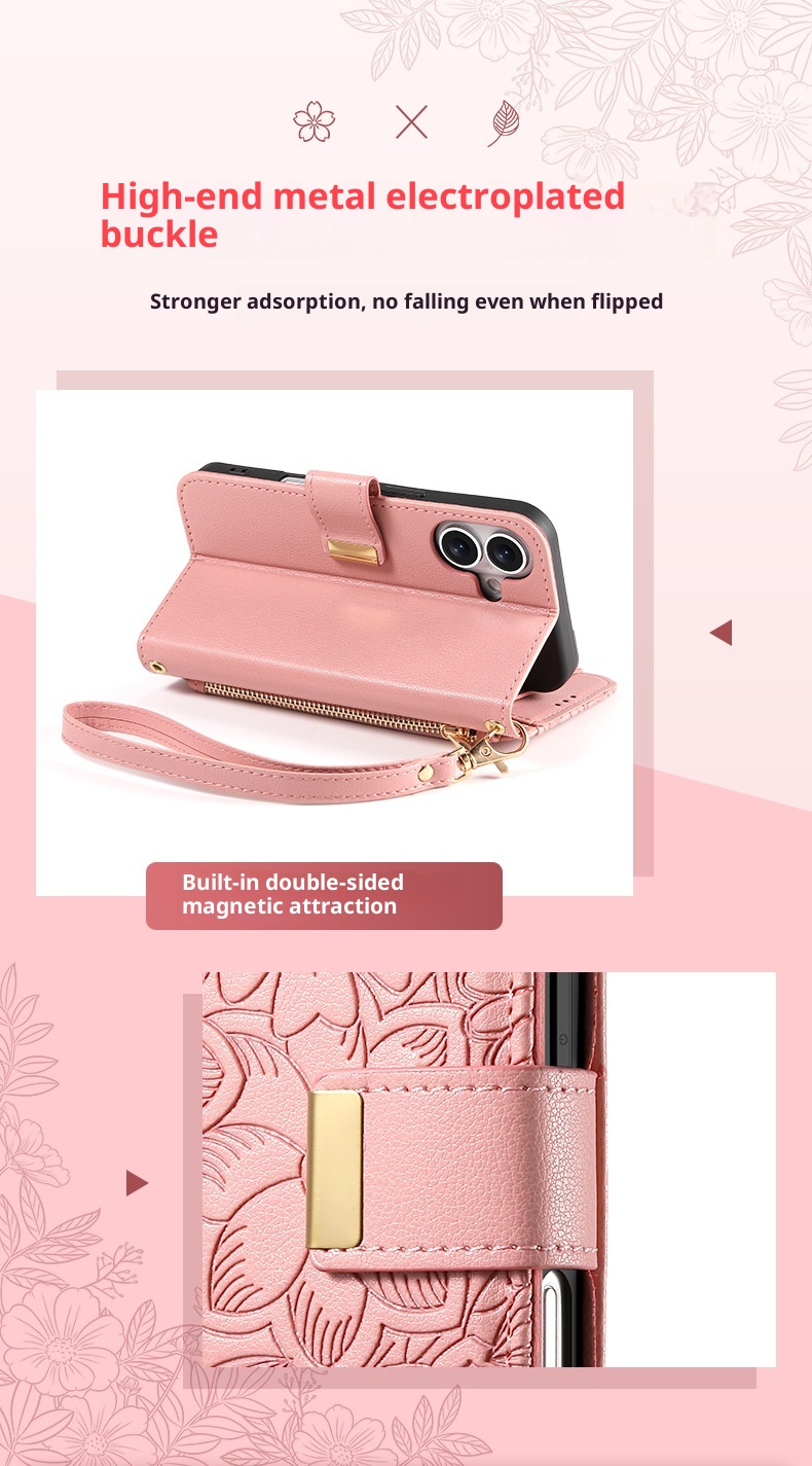 TechGlobe Shunli New Model Compatible With IPhone Flip Leather Flower And Leaf 17 Air Lanyard 16 Phone Case_voghion.com