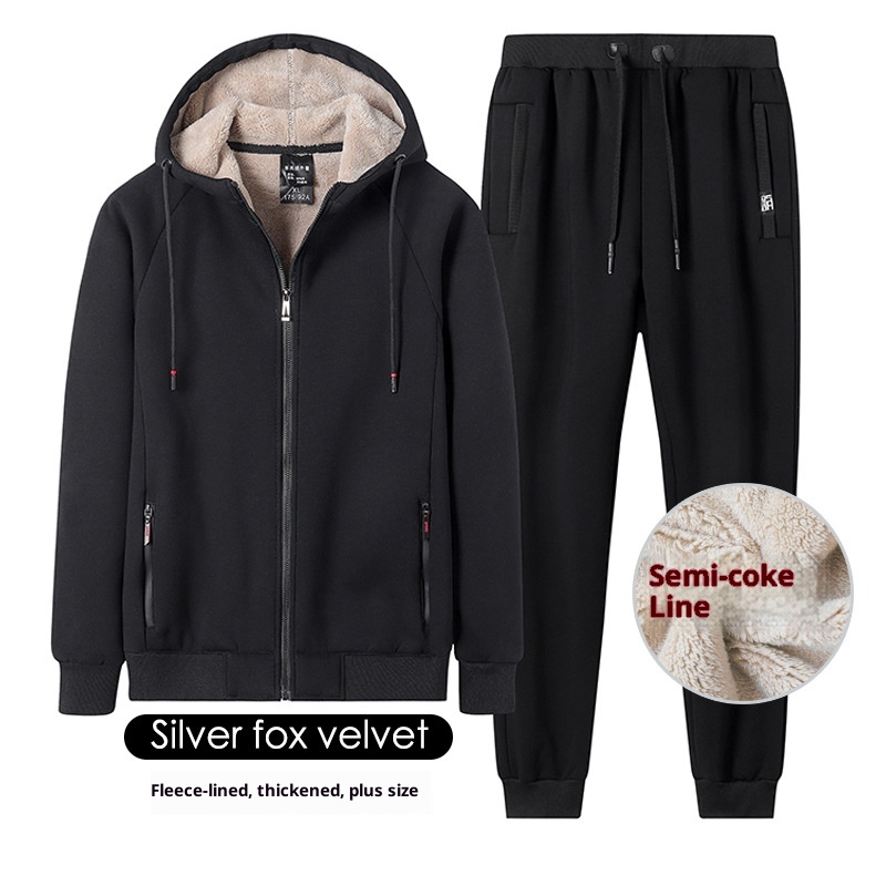 001 Cotton Winter Middle-aged Casual Suit Lamb Wool Warm Jacket Sports Two-piece Set Thickened Plus Size Men's Clothing_voghion.com