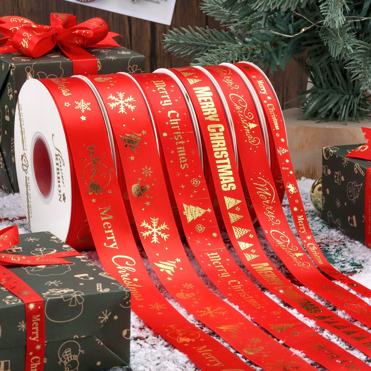 Lillian In Stock Confezione regalo all'ingrosso fai da te con stampa in oro Nastro natalizio Cravatta_voghion.com