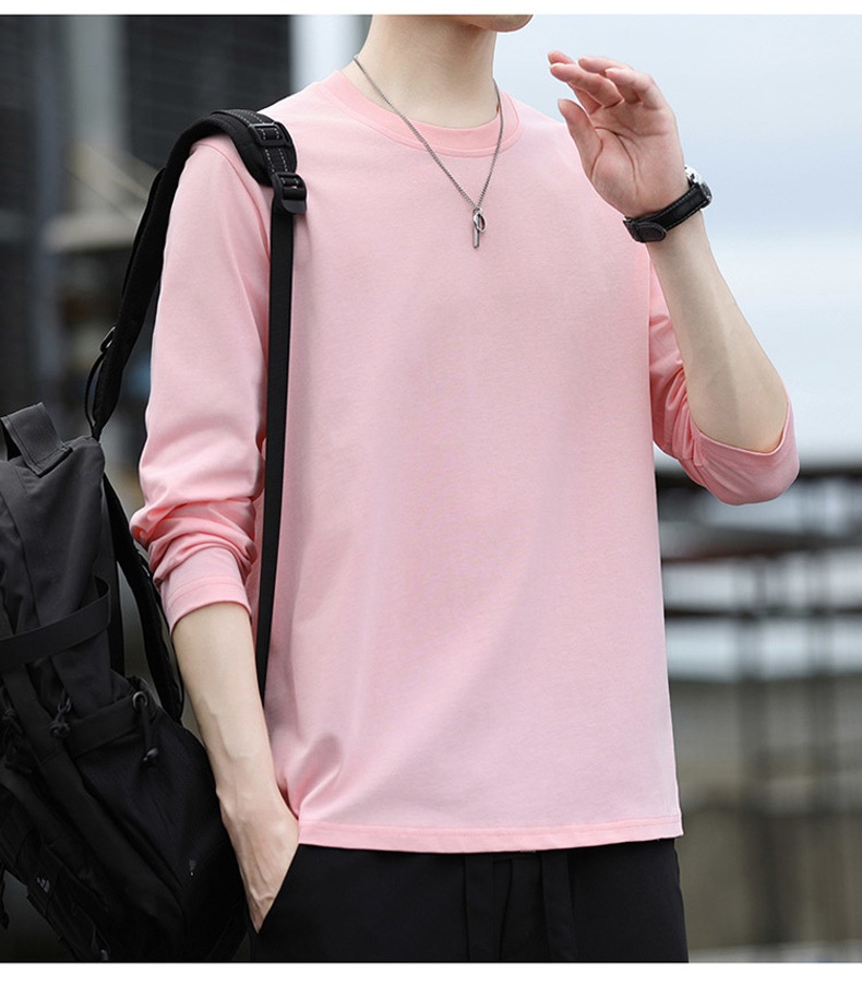 Erkek Çocuk Yüksek Kaliteli Düz Renk Uzun Kollu Tişört, İlkbahar ve Sonbahar Yuvarlak Yaka Bol Günlük Pamuklu Taban Gömlek, Erkek_voghion.com