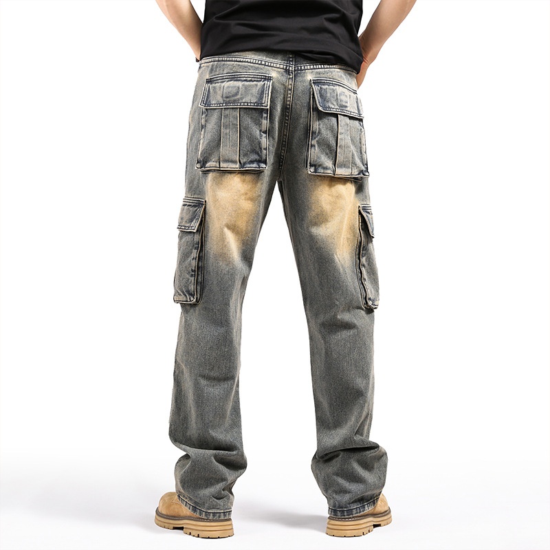 Boy Style Multi-Pocket Hip-Hop Cargo Jeans für Herren, lockere Passform, Übergröße und amerikanischer Cross-Mirror, europäischer Bahnhof_voghion.com