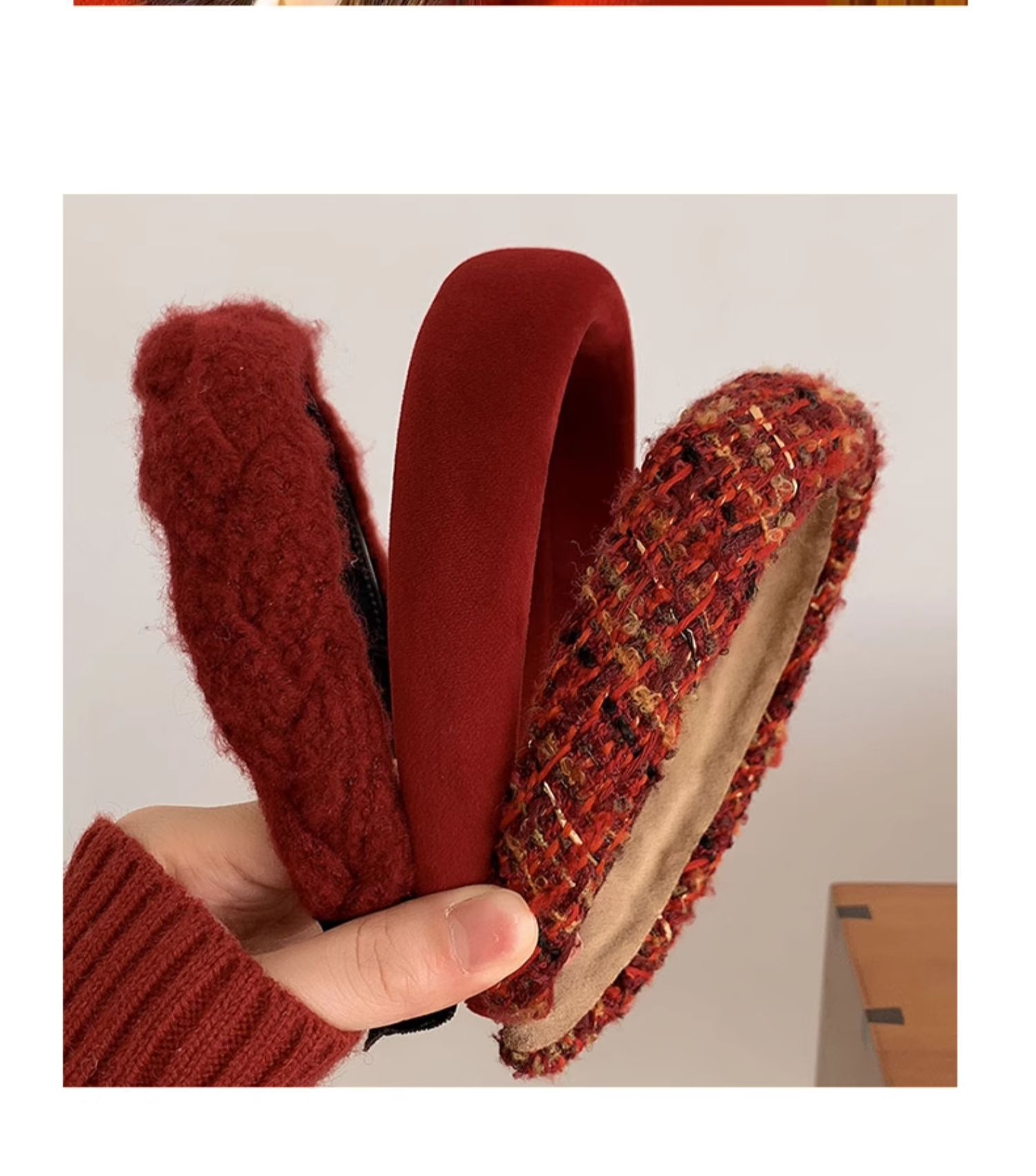 Fascia per capelli rossa di alta qualità Lillian Autunno Inverno 2023 per donna, nuova fascia per capelli vintage, accessorio per capelli natalizio_voghion.com