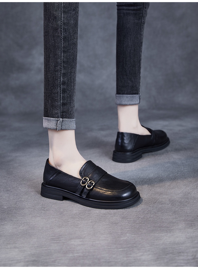 Elegante natuurlijke kleur toplaag echte leren damesschoenen retro Britse stijl lage hak zachte zool instappers_voghion.com