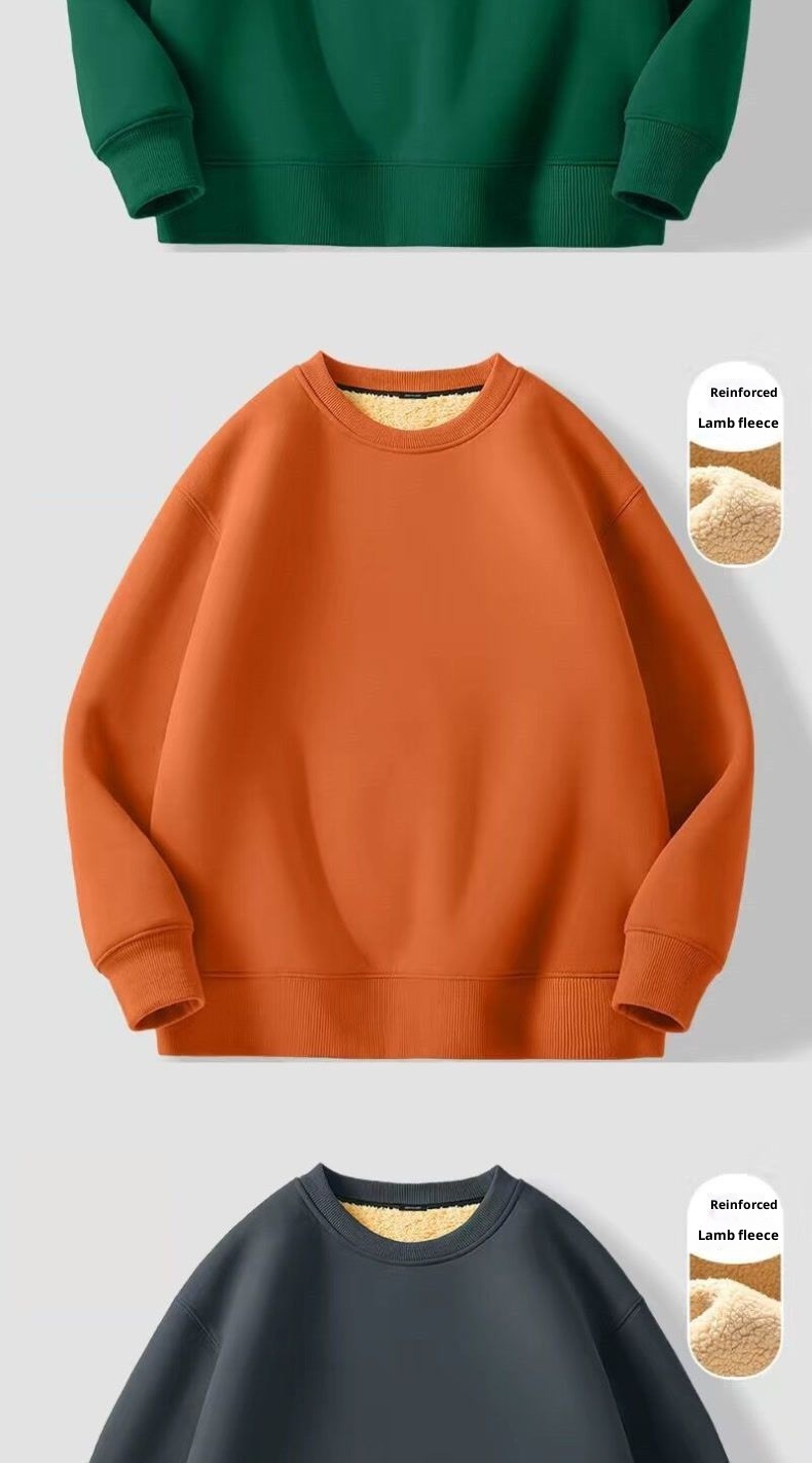Erkekler İçin Sonbahar ve Kış Polar Astarlı Sweatshirt, Kalınlaştırılmış Stil, Öğrenci Çift Giyim, Kuzu Yünü Sıcak Yuvarlak Yaka_voghion.com