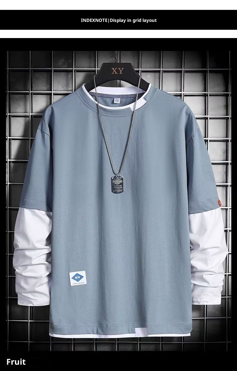 boy Spring And Autumn Sweatshirt For Men, Ins Trendy Brand, Loose Round Neck T-Shirt, Two-Piece Long Sleeve Clothing,_voghion.com