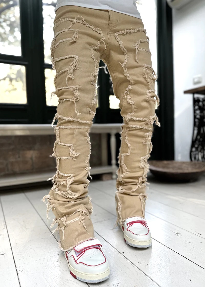 chłopiec Cross-Border Nowe męskie europejskie i amerykańskie spodnie uliczne Ins Hot Elastic Patch Denim Straight_voghion.com