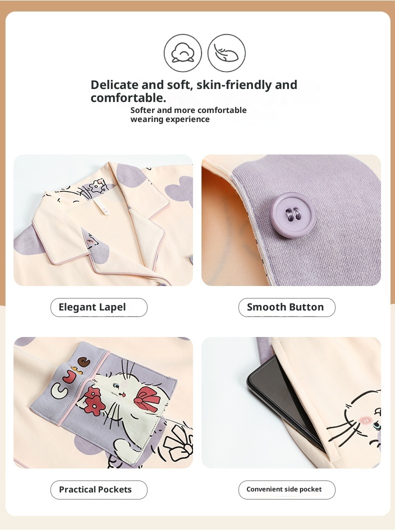 ChicShe 100% Coon Pajamas For Women Spring And Auumn 2025 New Long Sleeve Women's Cardigan Swee Caroon Wearable Homewear_voghion.com