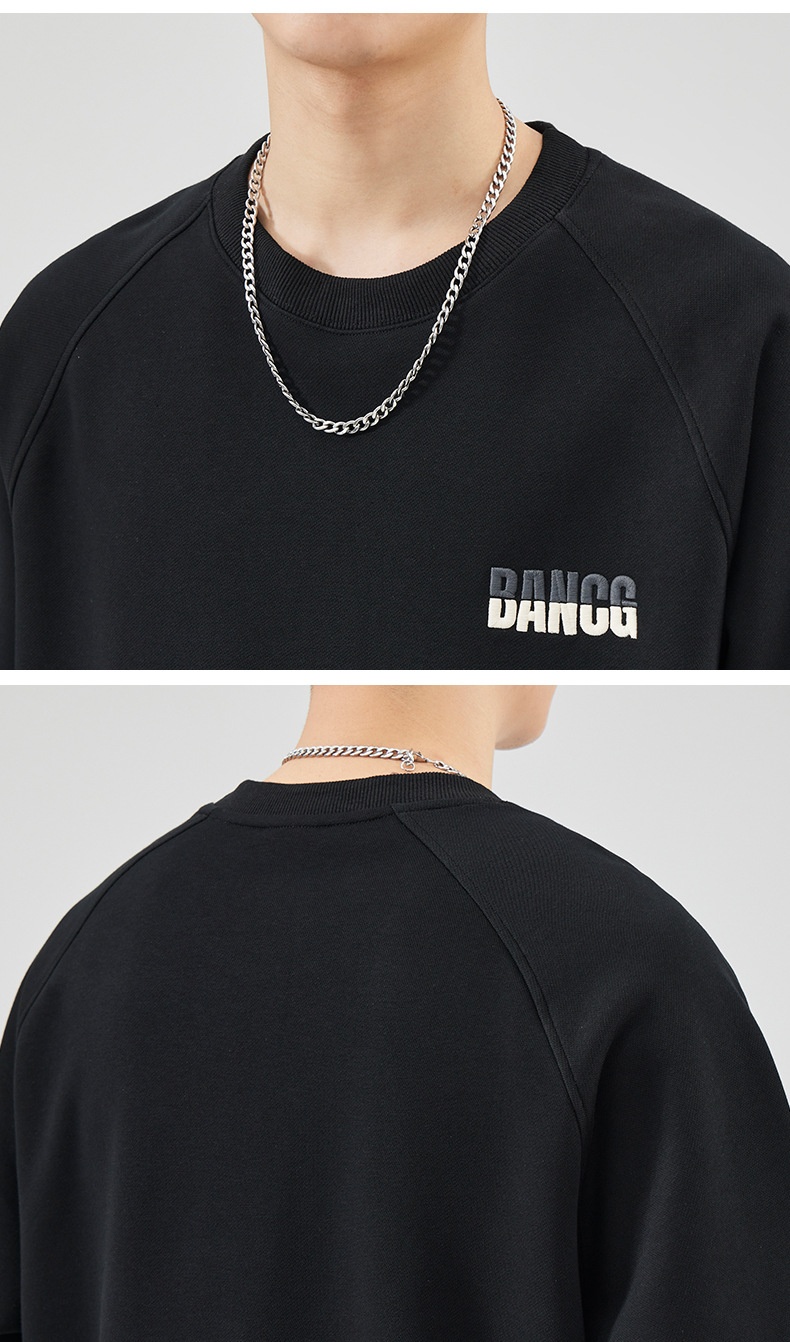 Sweat-shirt garçon Shanggu Clothing à col rond, style japonais, couleur unie, marque tendance pour hommes, broderie simple, jeune_voghion.com