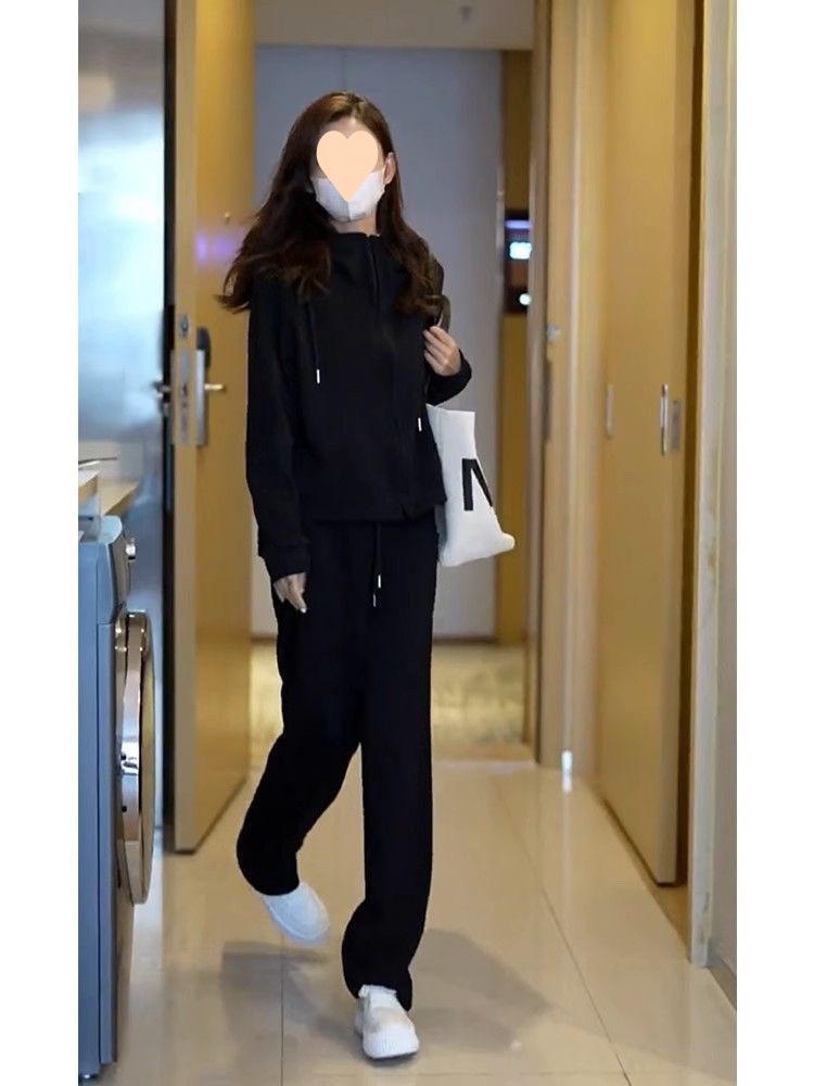 001 Felpa casual da corsa di alta qualità, elegante, alla moda, dimagrante, autunnale, da donna, in due pezzi_voghion.com
