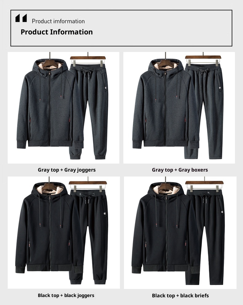 001 Winter New Lamb Wool Zipper Jacket Korean Style Fleece Lined Thickened Warm Men's Plus Size Casual Sports Suit For Men_voghion.com