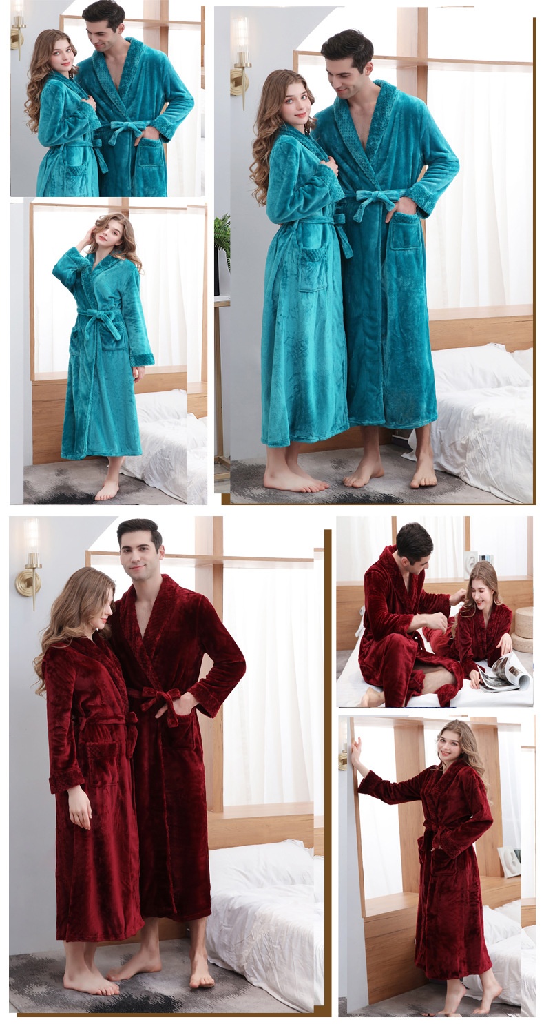 GraceChic Flanell-Bademantel im gleichen Stil für Paare, Herbst/Winter, verdickt, verlängert, Damen, locker, Übergröße, Herrenpyjama_voghion.com