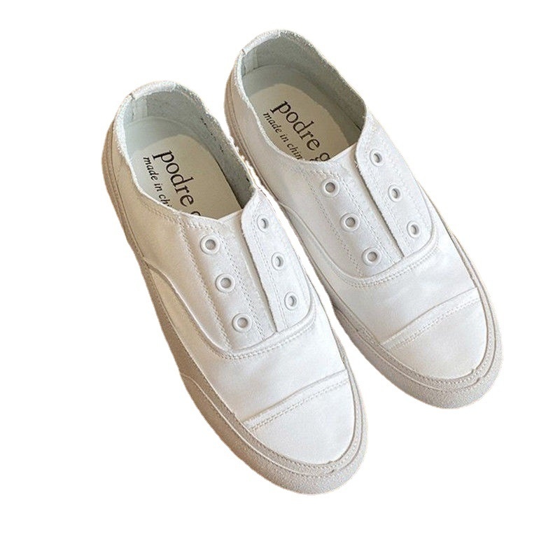 Sneakers bianche in raso di Spanish Niche 2022, nuove scarpe sportive in tela, comode e casual, slip-on per donna_voghion.com