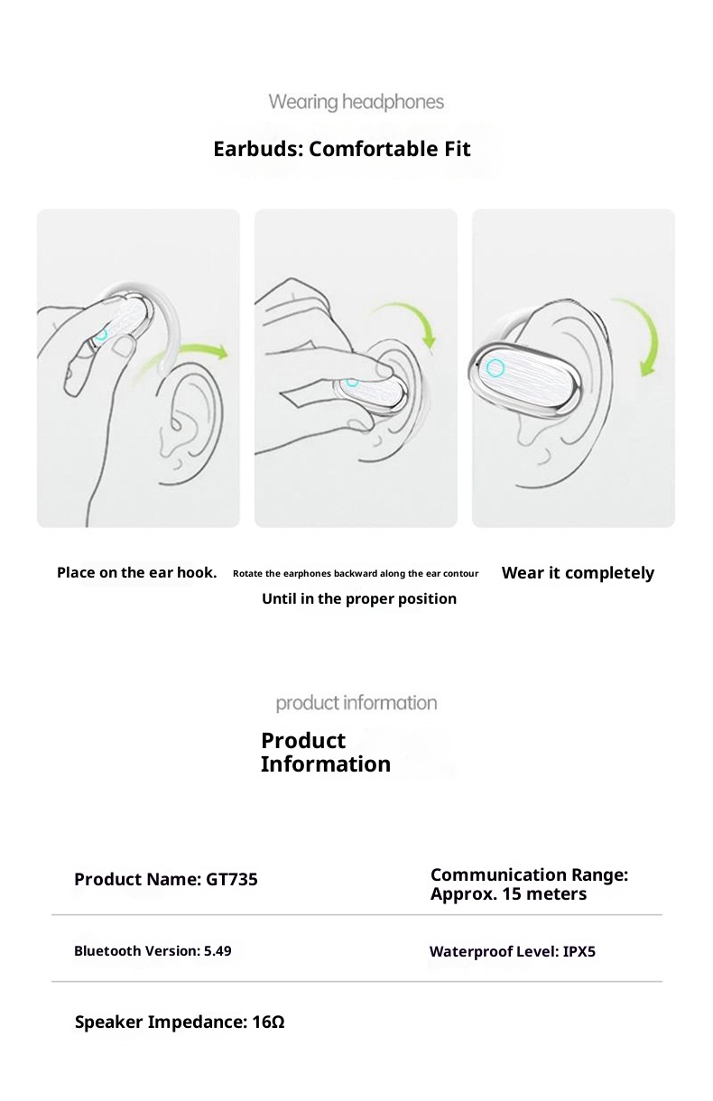 3c Nuovi auricolari Bluetooth wireless OWS con batteria a lunga durata, auricolari sportivi aperti, stile gancio auricolare_voghion.com