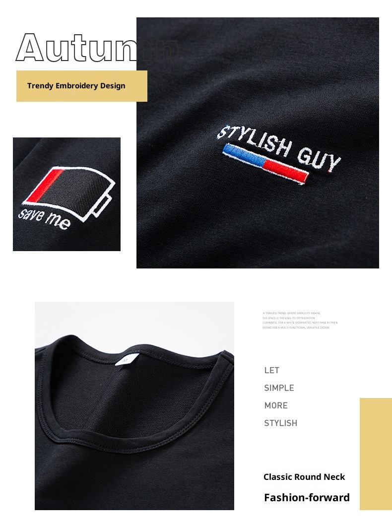 T-shirt à manches longues et col rond pour garçon, 100% coton, coupe ajustée, style sport, sweat-shirt imprimé tendance, t-shirt basique pour homme_voghion.com