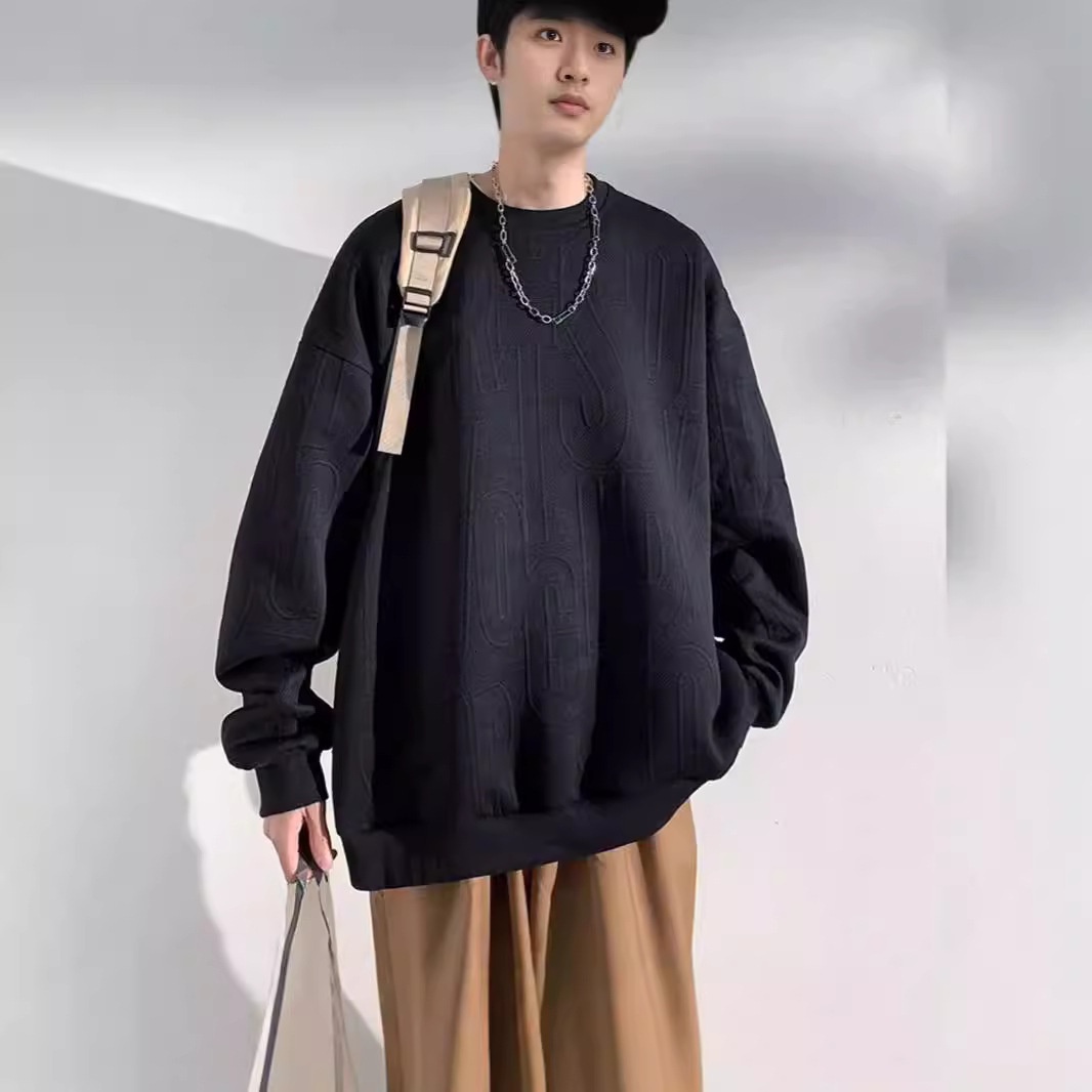 Herren-Jacquard-Sweatshirt, trendige Marke, hochwertiges Funktionsshirt, Oversized-Schnitt, amerikanischer Stil, Rundhalsausschnitt_voghion.com