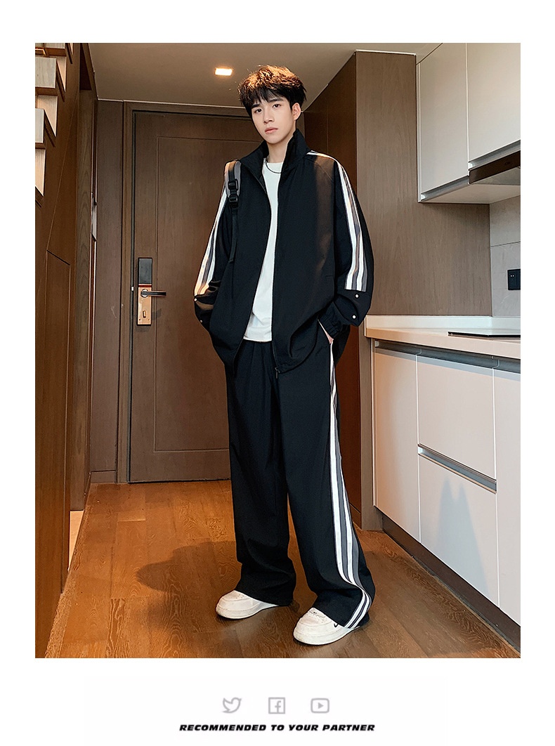 001 Spring And Autumn New Men's Sports Jacket Set Two-Piece Youth Trendy Brand Workwear Casual Running Suit_voghion.com