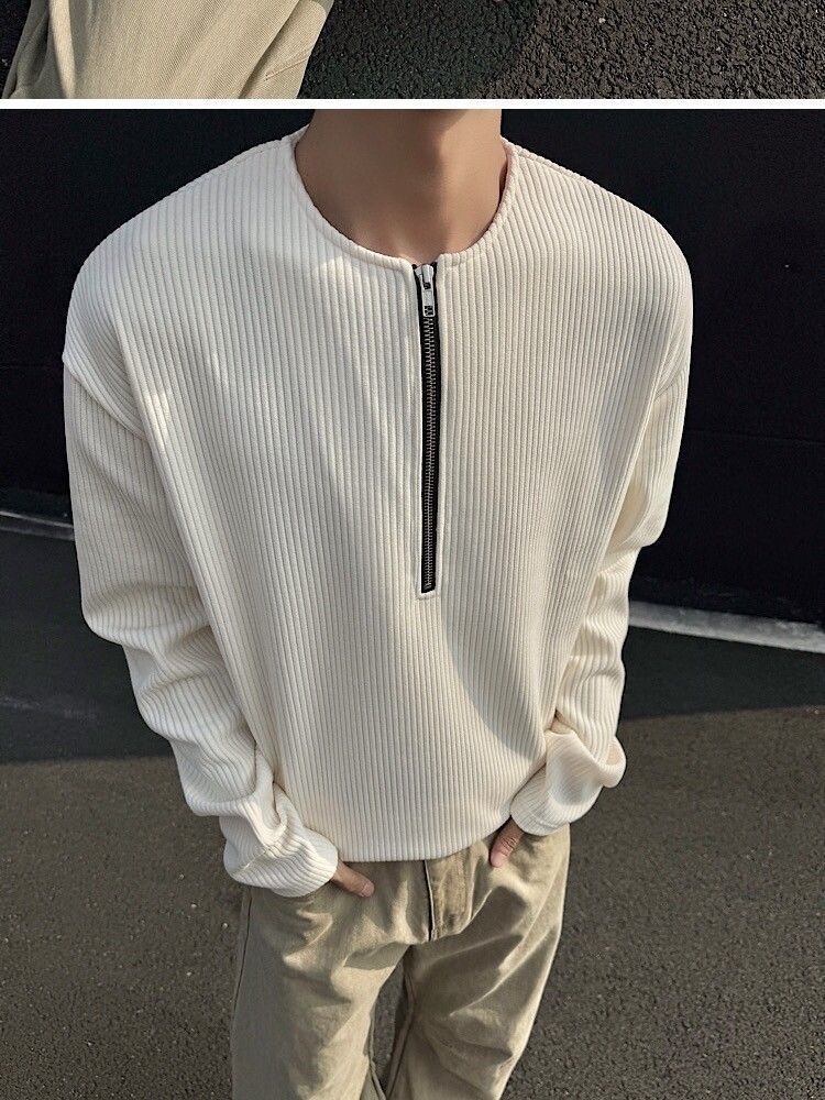 boy American Style Half-Zip Henry Collar T-Shirt For Men, Spring And Autumn Cleanfit Long Sleeve Base Layer, Tough Guy_voghion.com