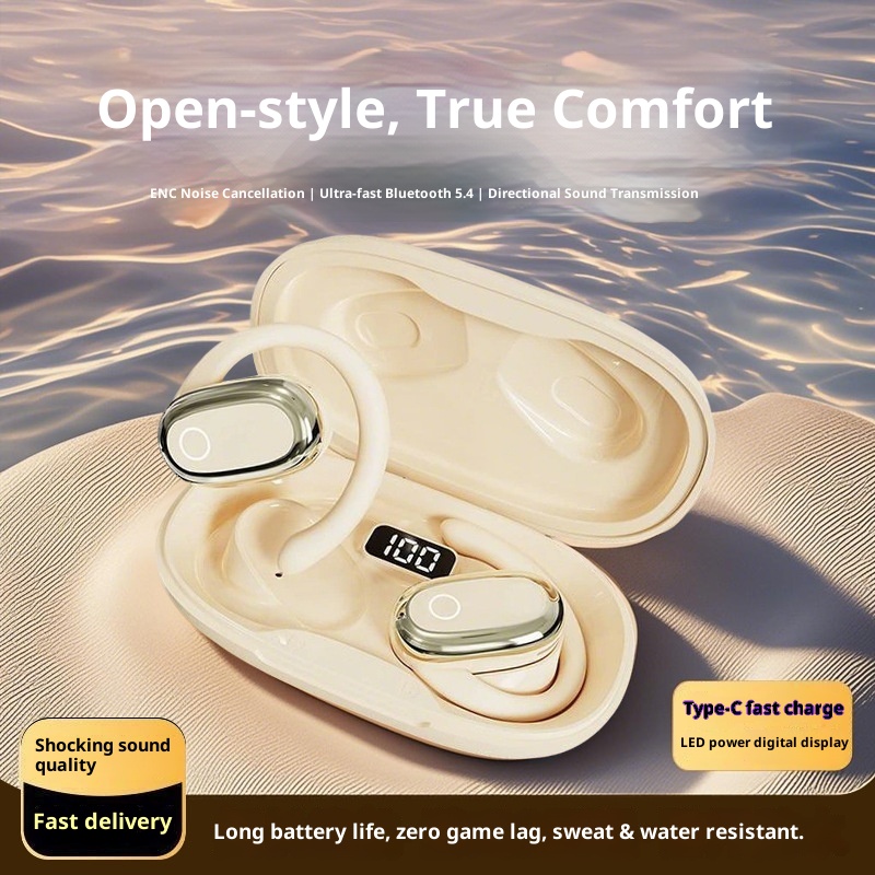 3c 2025 New Fashionable And Practical Wireless Ear-Hook Bluetooth Earphones, Noise Cancelling, Non-In-Ear, Long Battery_voghion.com