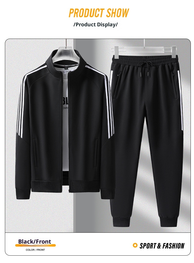 001 2025 Spring And Autumn New Sports Suit Men's School Uniform Jogger Anti-Cotton Jacket Three-Stripe Casual Pants_voghion.com