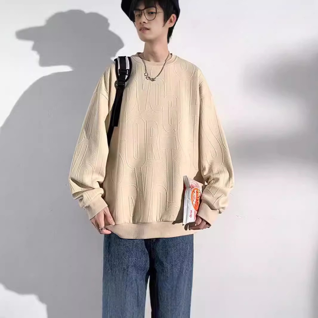 Herren-Jacquard-Sweatshirt, trendige Marke, hochwertiges Funktionsshirt, Oversized-Schnitt, amerikanischer Stil, Rundhalsausschnitt_voghion.com