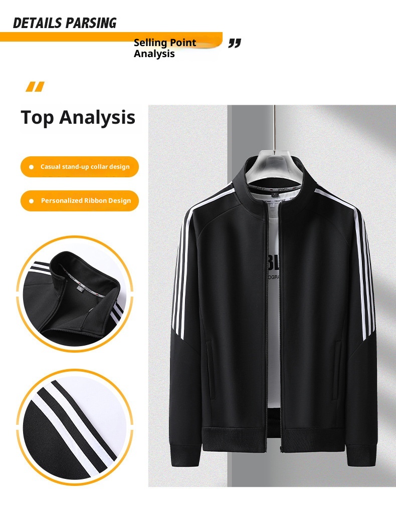 001 2025 Spring And Autumn New Sports Suit Men's School Uniform Jogger Anti-Cotton Jacket Three-Stripe Casual Pants_voghion.com