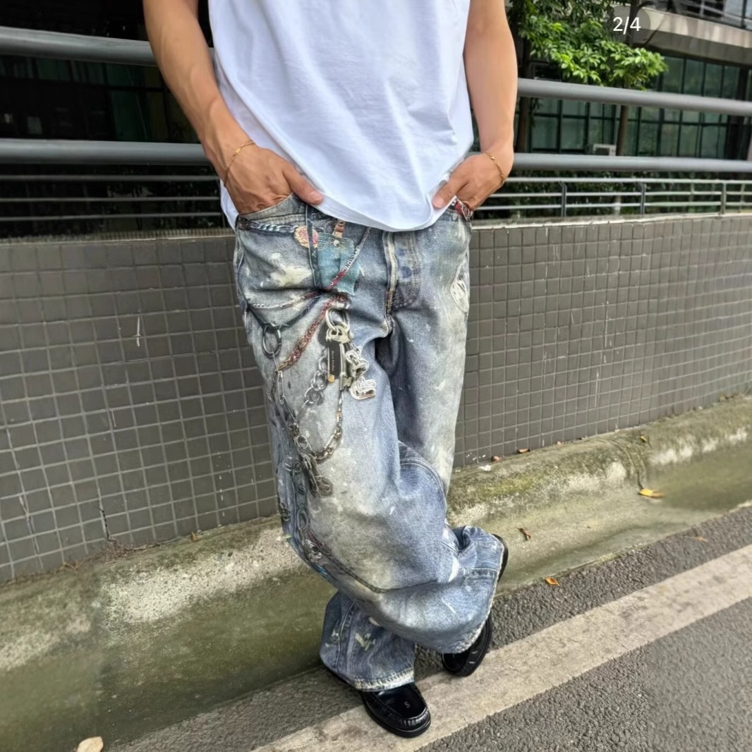 boy Style Wahed Vintage Printed Jean For Men Spring Autumn Straight Looe European And American High Street Vibe Long_voghion.com