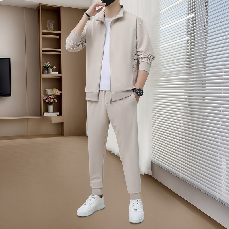 001 Felpa con cappuccio alla moda primavera-autunno transfrontaliera per uomini giovani e di mezza età, set casual sportivo da corsa, versatile_voghion.com