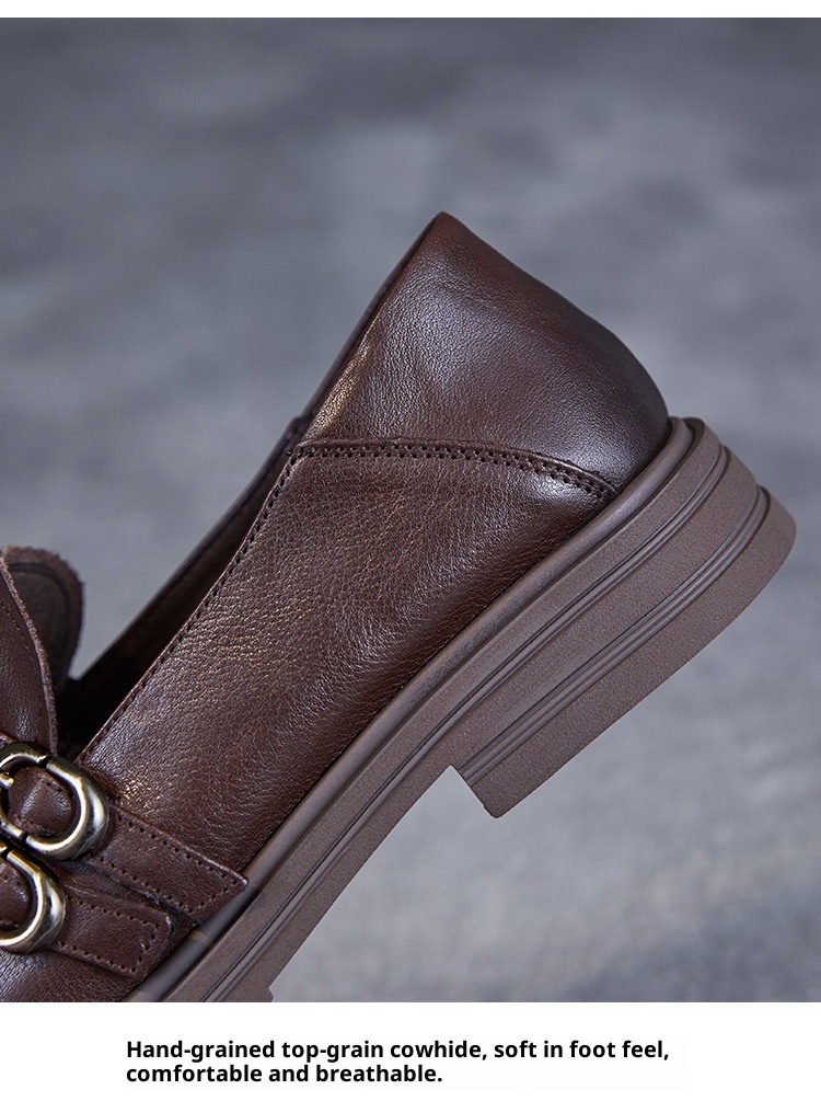 Elegante natuurlijke kleur toplaag echte leren damesschoenen retro Britse stijl lage hak zachte zool instappers_voghion.com